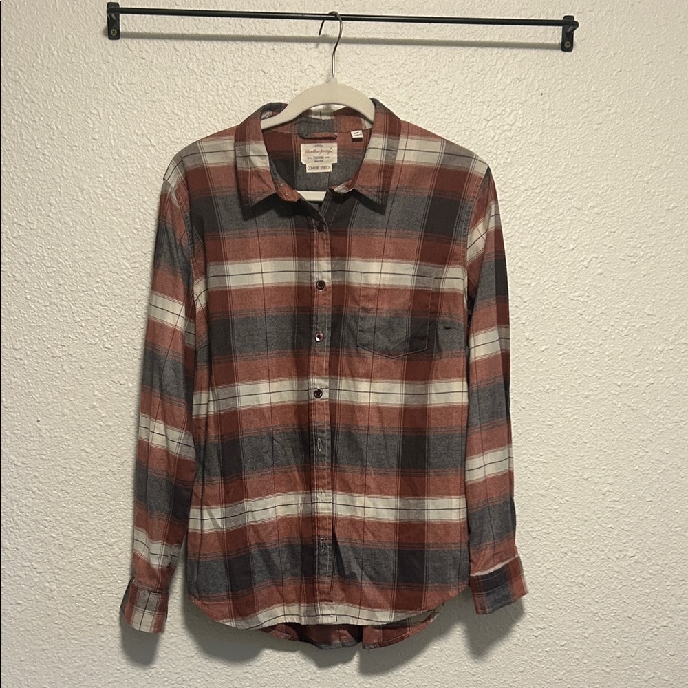 Weatherproof Men's Plaid Button-Down Shirt - Rust and Charcoal